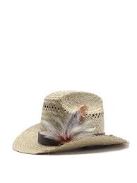 Saint Laurent Straw Cowboy Hat With Feathers Hats Caps 6106783ye499564