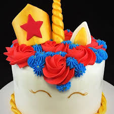 Birthday Cake For Mother And Daughter Wonder Woman Inspired Unicorn Cake For A Mother Daughter Combined Birthday Tiffanyholihan Cake Cakes Unicorncake Cake Unicorn Cake Cake Decorating