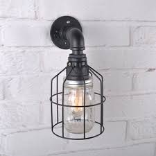 Antique Black Sconce Wall Light With Wire Cage Single Light Metal And Clear Blue Glass Wall Lamp For Bar Beautifulhalo Com