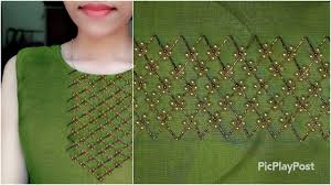Kutch embroidery design for kurtis is known for the use of multicolor thread to create intricate patterns along with mirror work. à´š à´° à´¦ à´± àµ½ Unique Border Sleeve Neck Design Hand Embroidery Bead Work Pas Hand Embroidery Beaded Embroidery Bead Work