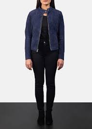 Kelsee Navy Blue Suede Biker Jacket Suede Biker Black Leather Bomber Jacket Leather Jackets Women