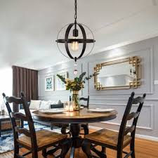 Sphere Hanging Light Fixtures For Dining Room Vintage Iron 1 Light Pendant Lights With Crystal In Black Beautifulhalo Com