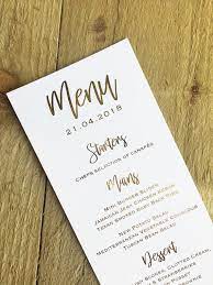 Personalised Gold Foil Menu Card Individual Wedding Guest Menus Mellony Collection In 2021 Menu Cards Wedding Menu Wedding Menu Cards