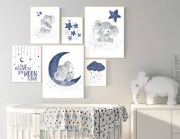 Nursery Decor Boy Elephant Navy Blue Nursery Wall Art Cloud Stars Navy Nursery Boy Nursery Wall Art We Love You To The Moon And Back In 2020 Elephant Nursery Wall Nursery
