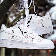 Pink Cherry Blossom Floral White Nike Air Force One Custom Sneaker Air Force One Shoes Nike Air Shoes Trending Shoes