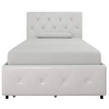 Leather queen platform beds frames. Dhp Dean Upholstered Bed With Storage White Faux Leather Twin Walmart Com Walmart Com