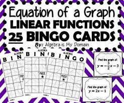 Algebra Bingo Equations Of Linear Functions Slope Intercept Form Linear Function Algebra Bingo Algebra