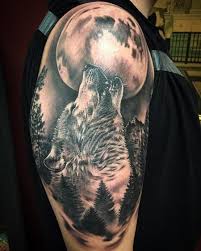 Black And Grey Realism Wolf Tattoo Tattoos Realistic Wolf In Black And Grey 122962 Wolf Tattoos Wolf And Moon Tattoo Wolf Tattoo Sleeve