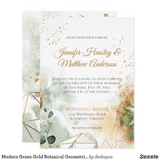 Modern Green Gold Botanical Geometric Wedding Invitation Zazzle Com Geometric Wedding Invitation Geometric Wedding Wedding Invitation Design Modern