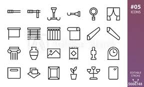 Home Interior And Decor Icons Set In 2020 Plinths Roller Blinds Picture Frames