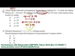 Pembahasan Soal Hots Un Unbk Matematika Smp Tahun 2018 Paket 1 No 17 Youtube