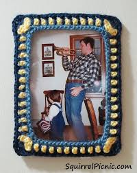 You can use washi tape, maps, old books, and magazine paper for best picture frames. Crochet Picture Frame A Pattern For Father S Day Squirrel Picnic