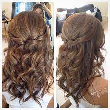 Pretty Half Up Half Down Hairstyle For Curly Hair Partial Updo Wedding Hairstyles Is A Great Options Hair Lengths Curled Prom Hair Medium Length Hair Styles