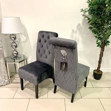 Buy velvet dining chairs online · rated excellent · 16,000+ trustpilot reviews · expert advice & inspiration · 0% finance · free delivery & free returns. Madrid Dining Chair Scroll Back Lion Knocker Dark Grey