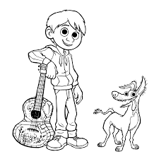 Draw and color miguel sings &plays guitar from disney pixar coco 2017 animated. Coco Miguel Leaning On His Guitar With Dante Looking At Him