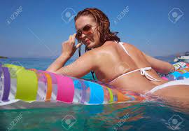 Product titlepoolmaster vinyl big daddy mattress pool float, blue. Sexy Woman In Bikini Floating On Inflatable Pool Mattress In Stock Photo Picture And Royalty Free Image Image 85359596