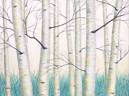 Birch Tree Wall Art Canvas Birch Tree Wall Art Teal Yellow Gray Aqua White Contemporary Landscape Painting Birch Trees Painting White Birch Trees Tree Wall Art