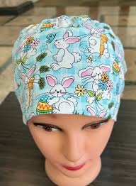 Light Blue Easter Bunnies Scrub Cap