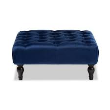 Deep Blue Velvet Tufted Square Coffee Table Ottoman Blue Ottoman Upholstered Ottoman Ottoman Coffee Table