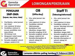 Tag facebook martabak gombong atau instagram @martabakitalygombong, dengan #martabakitalygombong paling lambat tempat beli martabak yang buka belum lama di gombong. Lowongan Kerja Ganesha Operation Fisika Kimia Belajar