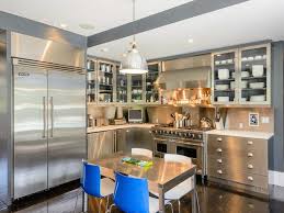Stainless Steel Kitchen With Viking Refrigerator Alongside Stainless Steel Cabinets With Cup Pu Kitchen Design Stainless Steel Kitchen Cabinets Kitchen Remodel