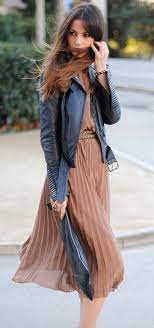 Midi Dress Leather Jacket Fashion Leather Jacket Dress Style