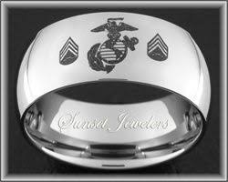 Usmc Tungsten Wedding Ring Engraved With Marines Eagle Globe Anchor Staff Sergeant Rankings Free Engraved Wedding Rings Usmc Ring Tungsten Wedding Rings