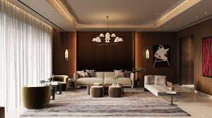 Multiple zones for conversation and relaxation, alongside a meticulously  appointed bar and statement lighting, define this space as the epitome of  modern luxury and timeless appeal. . . . [living environment, luxury,