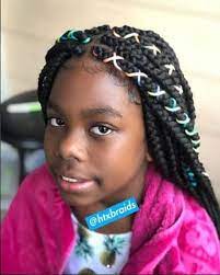 Box Braids For Kids With Ribbon Accessory Kids Box Braids Box Braids Styling Girls Hairstyles Braids