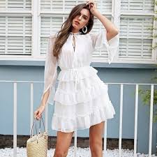 Click Buy Beautiful Casual White Lace Mini Everyday Work Party Ruffle Summer Wrap Dress S Summer Dress Outfits White Dress Outfit White Summer Outfits