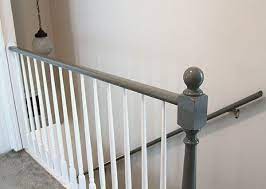 It's so elegant and fresh. Grey Banister Banister Remodel Staircase Remodel Carpet Stairs