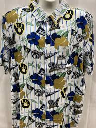 Shop with afterpay on eligible items. Milwaukee Brewers Men S Floral Short Sleeve Button Down Packerland Plus