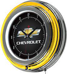 Requires 1 aa battery for clock operation (not included). Amazon Com Chevrolet Chrome Double Ring Neon Clock 14 Sports Outdoors