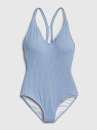 Gap Women S Ribbed Racerback One Piece Suit Moonstone Blue Bathing Suits One Piece One Piece Racerback Swimsuit