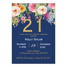 Birthday Party Invitation Card Design Floral And Navy 21st Birthday Invitation Zazzle Com 21st Birthday Invitations Birthday Invitations Birthday Invitations Diy
