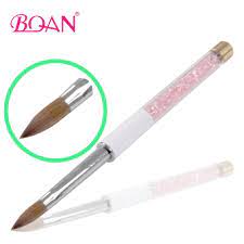 1pc Pink Rhinestone Acrylic Handle With Gold Bottom Kolinsky Hair Nail Brush 12 Acrylic Nail Brush Nail Brushes Diamond Pink Nails