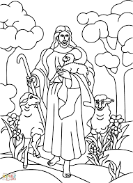 12 but the hireling, and he that is not the shepherd, whose own the sheep are not, seeth the wolf coming, and leaveth the sheep, and fleeth: Jesus The Good Shepherd Coloring Page Jesus Coloring Pages Bible Coloring Pages Sunday School Coloring Pages