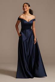 Off The Shoulder Satin A Line Bridesmaid Dress Style F2013 In 2020 Davids Bridal Bridesmaid Dresses Flattering Bridesmaid Dresses Davids Bridal Bridesmaid Dresses Blue