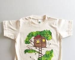 Treehouse Shirt Size T6 Hand Painted Kids Tee Tree House