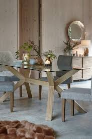Next Oak Glass 6 Seater Dining Table Brown In 2020 Rectangle Glass Dining Table Glass Dining Room Table Glass Dining Table