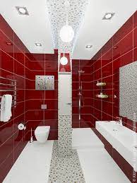Unlike in other rooms, the presence of tiles gives you an easy opportunity to add red in the bathroom. Bathroom View 1 Red Bathroom Decor Bathroom Red Modern Bathroom Design