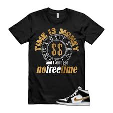 Metallic Gold Patent Black White Air 1 Mid T Shirt Match FREE TIME