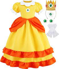 Amazon.com: Oskiner Princess Daisy Costume for Girls, Kids Princess Daisy  Dress,Halloween Cosplay Outfit with Accessories : Clothing, Shoes & Jewelry