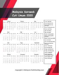 Click for malaysia public holidays 2020. Sarawak Cuti Umum Kalendar 2020