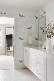 756 x 1344 jpeg 134 кб. Jack And Jill Bathroom With White And Blue Wallpaper Transitional Bathroom