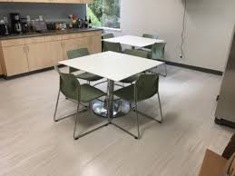 Cafe height tables are paired with standard height chairs, whereas bar height tables go with stools. Office Breakroom Furniture Upgrades Eco Office