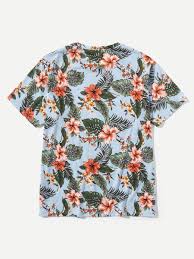 Men Allover Jungle Leaf And Floral Tee Shein Sheinside Floral Tee Shirts Tees