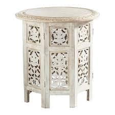 Due to popular demand, this option is sold out. Carved Mango Wood Sidetable In Whitewash Finish Saranya Maisons Du Monde