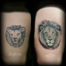 I film the all prosses and make it in. Realistic Lion Cover Up Tattoo By Haylo Tattoonow