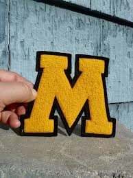Embroidered alphabet letters patch, 2, letter patches, block letters. Nos Letterman Jacket Patch Letter M Or W Yellow And Black Etsy Letterman Jacket Patches Letterman Jacket Patches Jacket